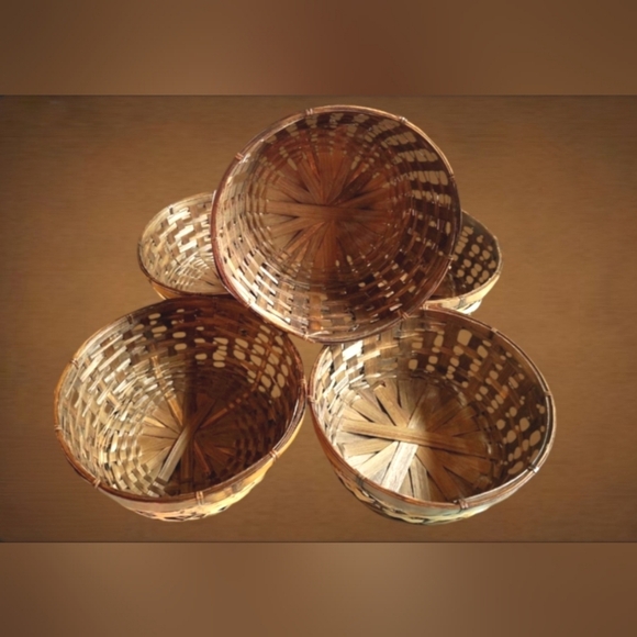 Pier 1 Other - LOT OF 5 VINTAGE BAMBOO WOVEN BASKETS STORAGE 10.5"